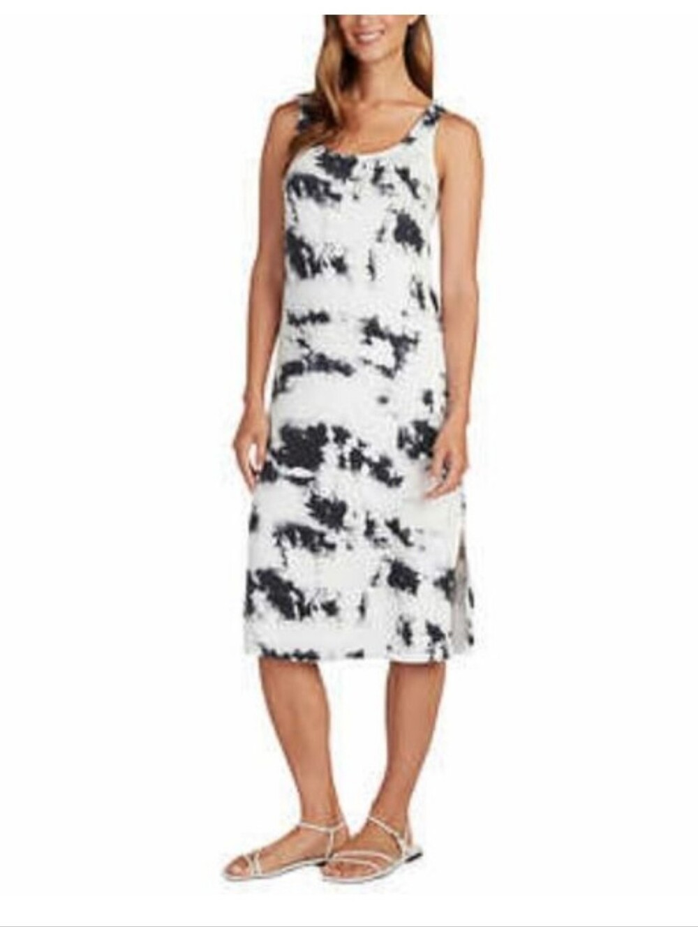 Matty M Black & White Tie-Dye Midi Tank Dress with Side Slit